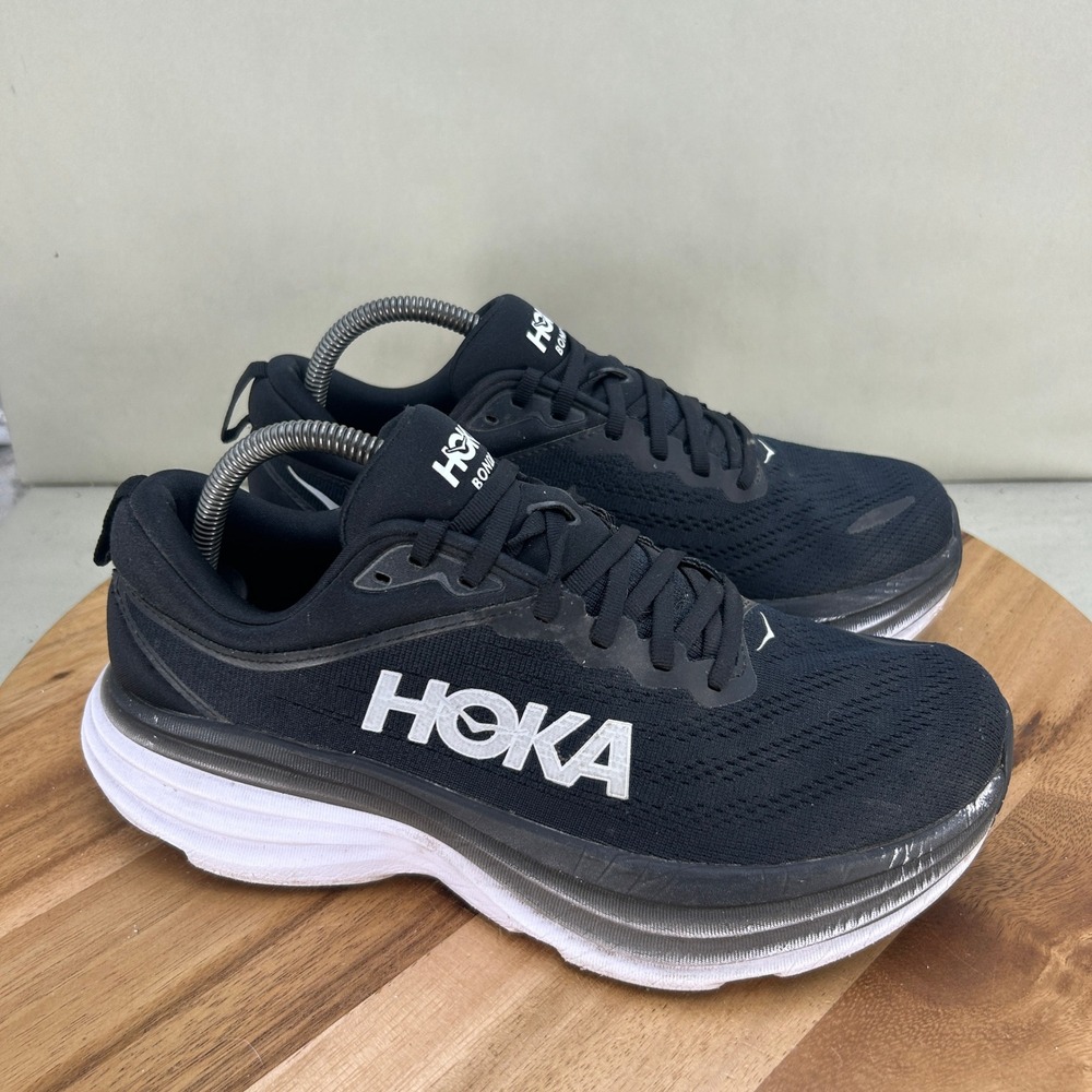 Hoka One One Bondi 8 Wide Black White Running Shoes Womens 10D Wide 1127954 BWHT